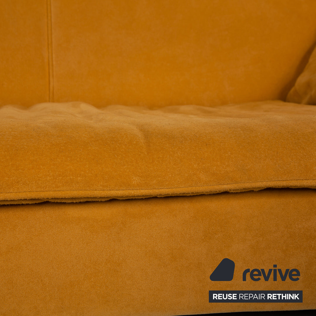 Rolf Benz fabric two-seater golden yellow sofa couch