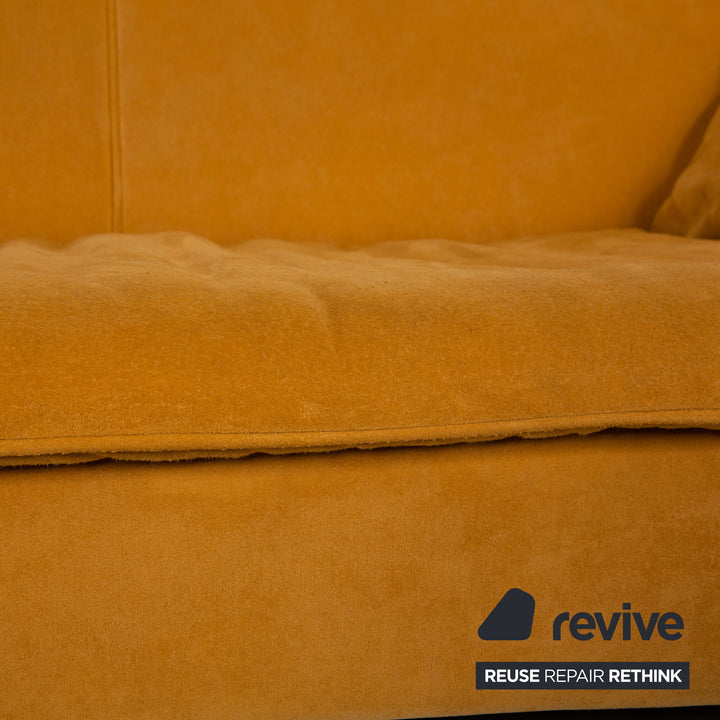 Rolf Benz fabric two-seater golden yellow sofa couch