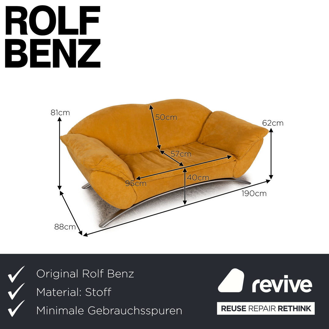 Rolf Benz fabric two-seater golden yellow sofa couch