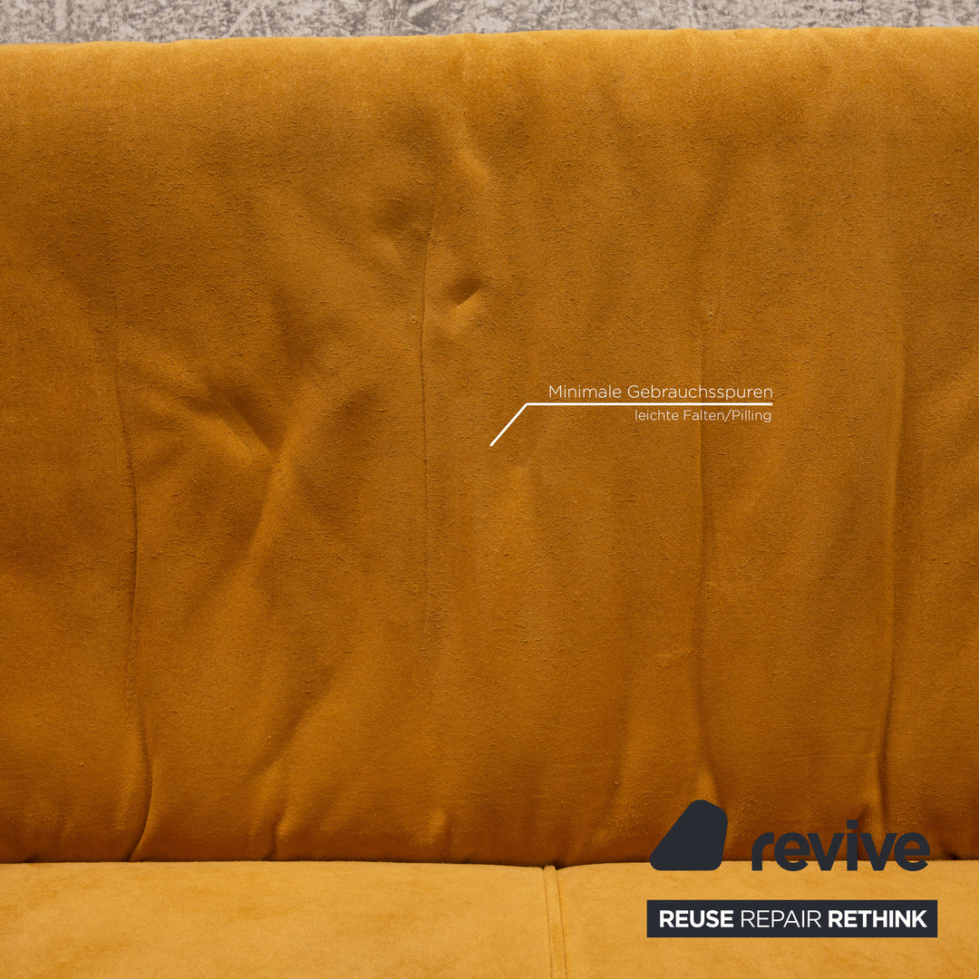 Rolf Benz fabric two-seater golden yellow sofa couch