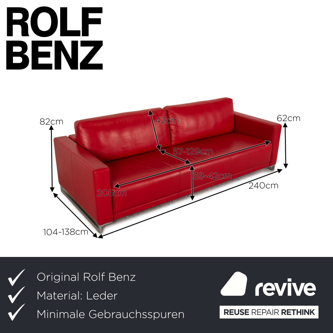 Rolf Benz Vida Leder Dreisitzer Rot Sofa Couch Schlaffunktion