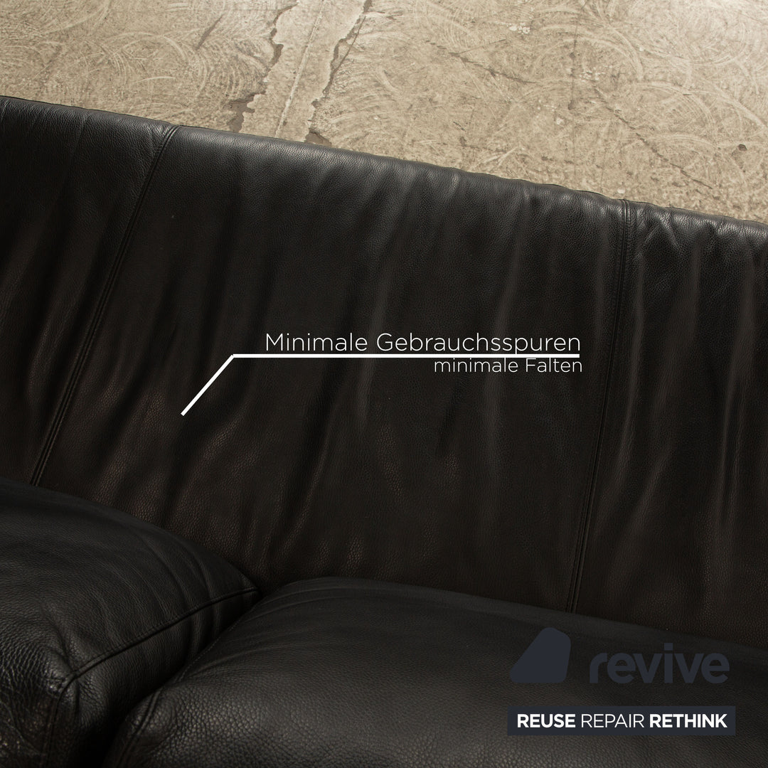 Rolf Benz Vida Leather Three Seater Black Sofa Couch