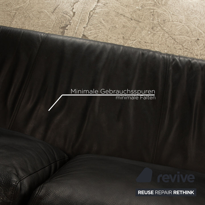 Rolf Benz Vida Leather Three Seater Black Sofa Couch