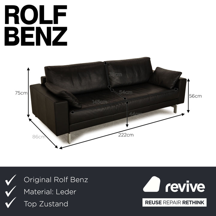 Rolf Benz Vida Leather Three Seater Black Sofa Couch