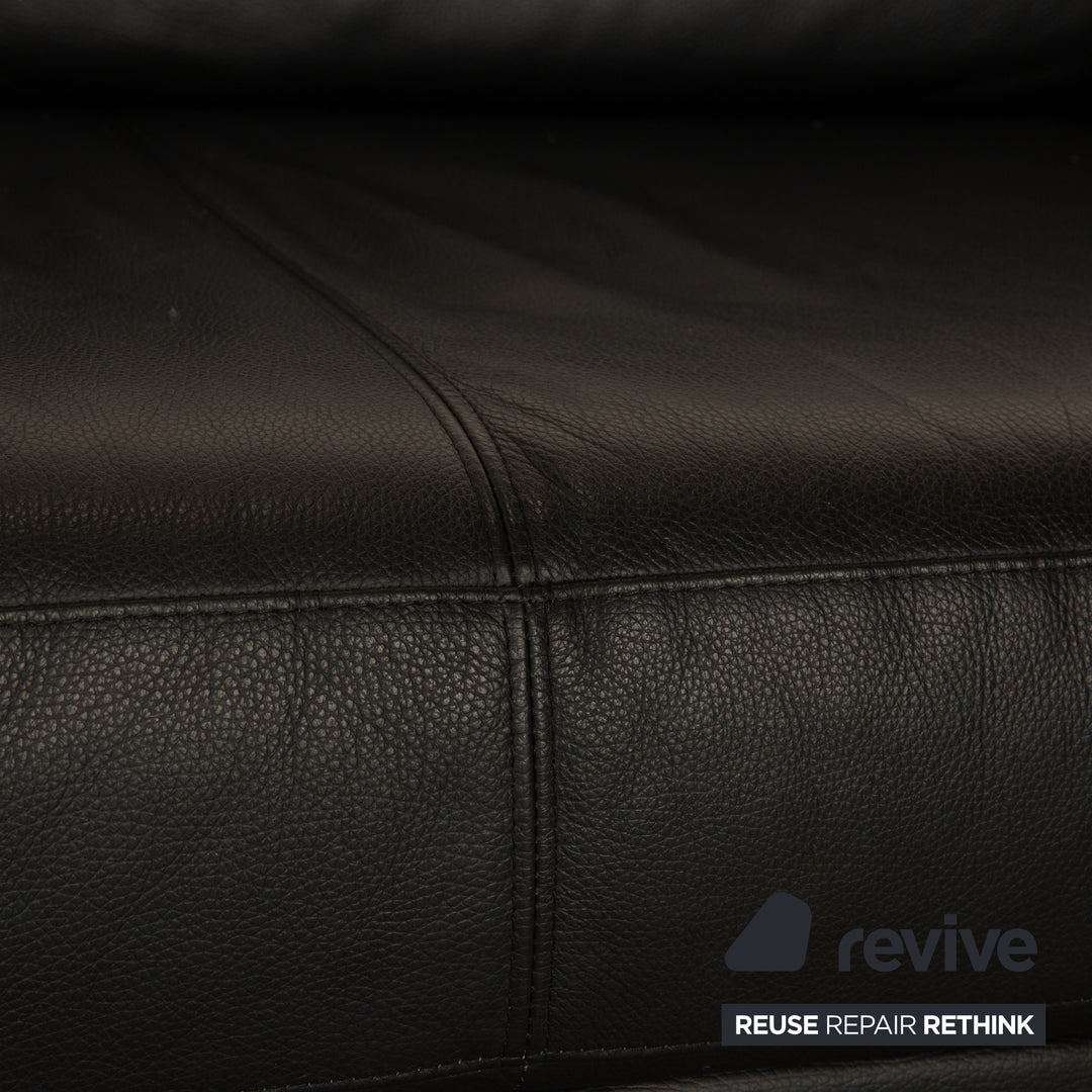 Rolf Benz Vida Leather Three Seater Black Sofa Couch