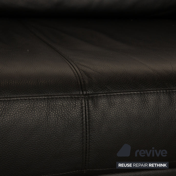 Rolf Benz Vida Leather Three Seater Black Sofa Couch