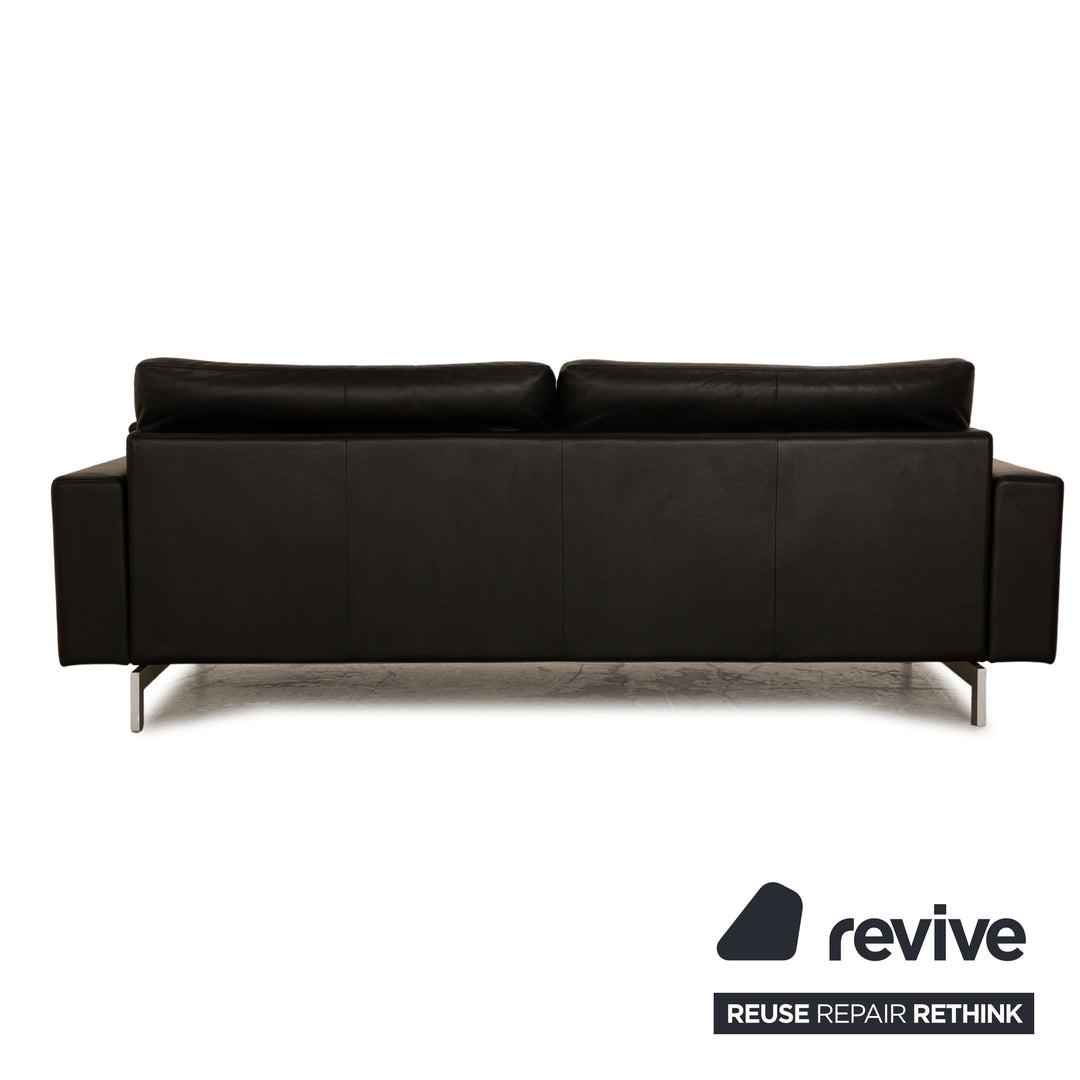 Rolf Benz Vida Leather Three Seater Black Sofa Couch