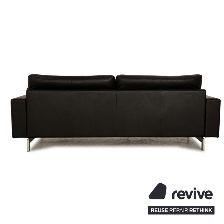 Rolf Benz Vida Leather Three Seater Black Sofa Couch