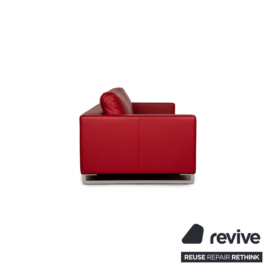 Rolf Benz Vida leather sofa set red three-seater stool couch sleeping function