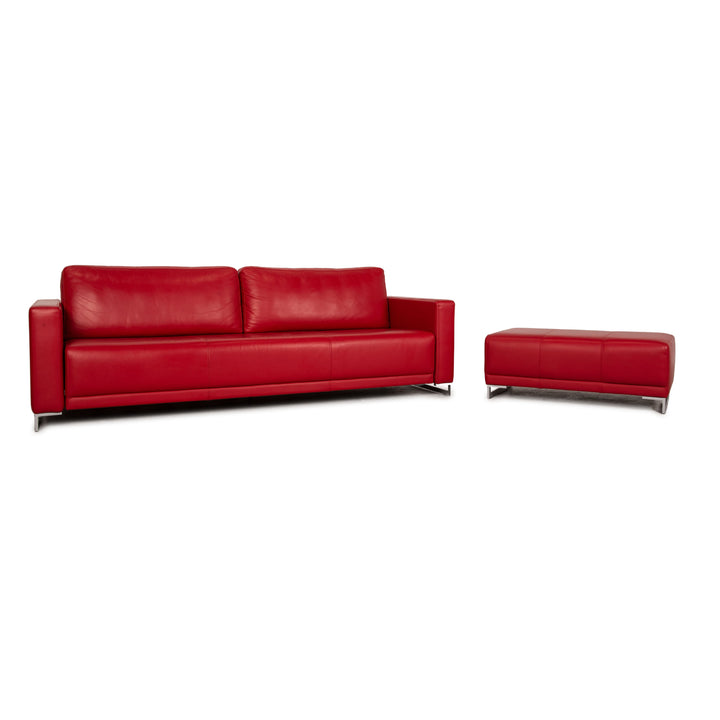 Rolf Benz Vida leather sofa set red three-seater stool couch sleeping function