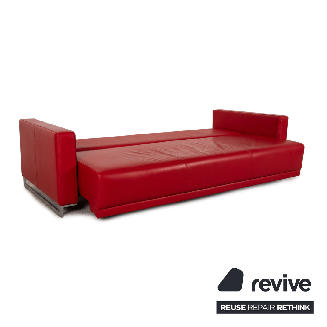 Rolf Benz Vida leather sofa set red three-seater stool couch sleeping function