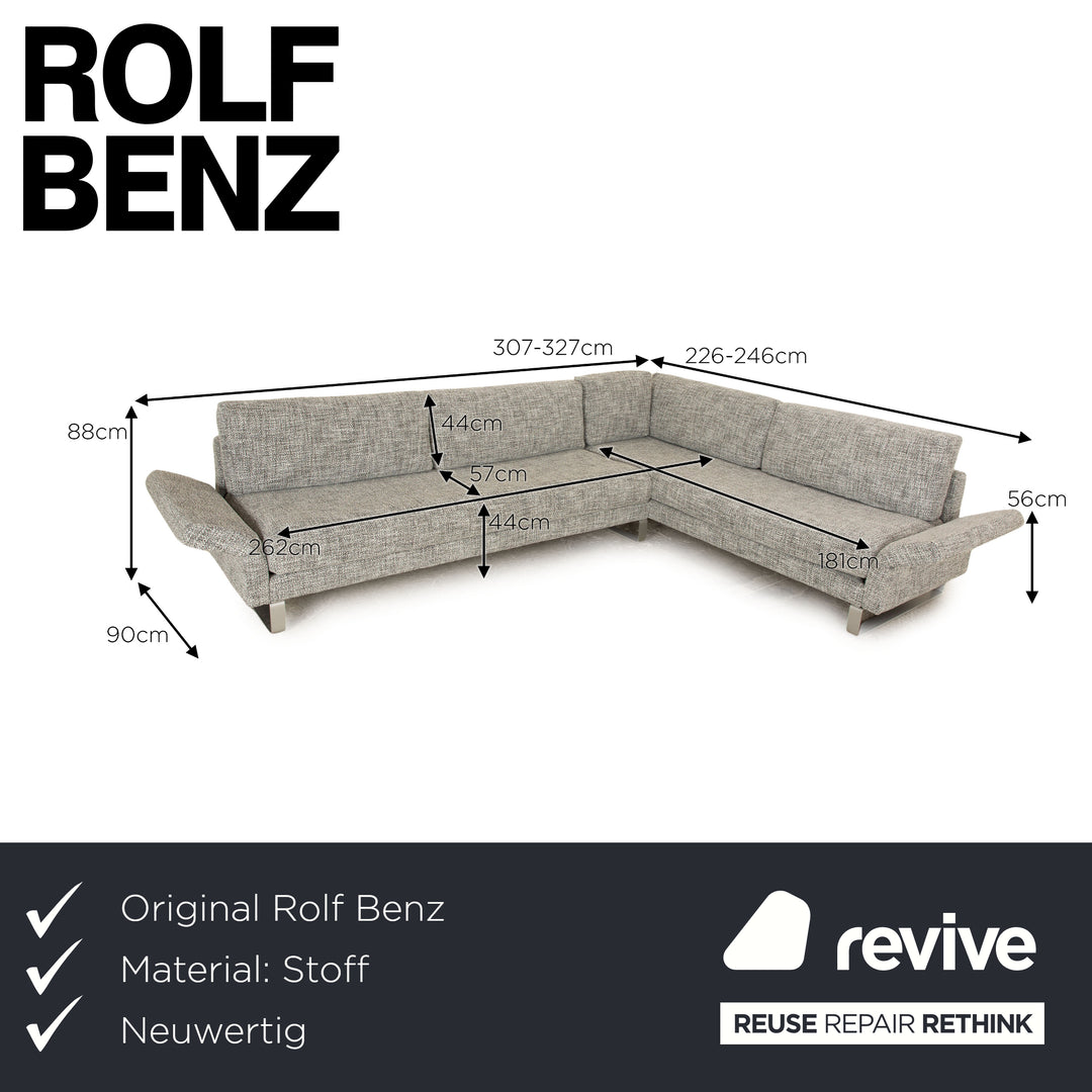 Rolf Benz Vida fabric corner sofa gray sofa couch function chaise longue right new cover