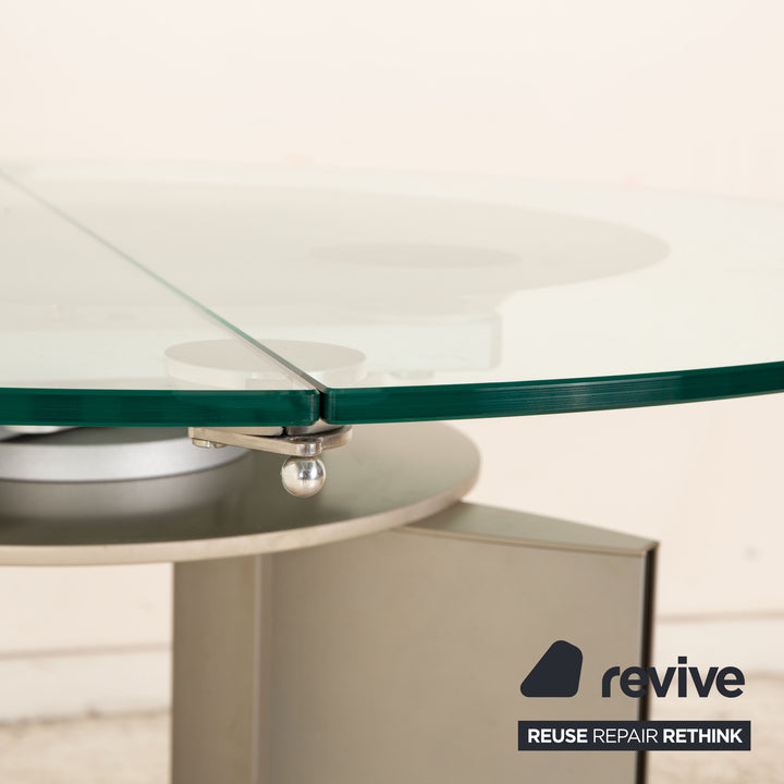 Ronald Schmitt K / G 750 / E Glass Esstisch Silber manuelle Ausziehfunktion 105/165 x 73 x 105