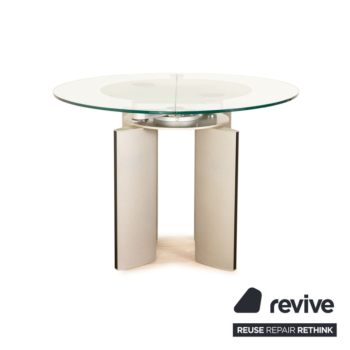 Ronald Schmitt K / G 750 / E Glass Esstisch Silber manuelle Ausziehfunktion 105/165 x 73 x 105
