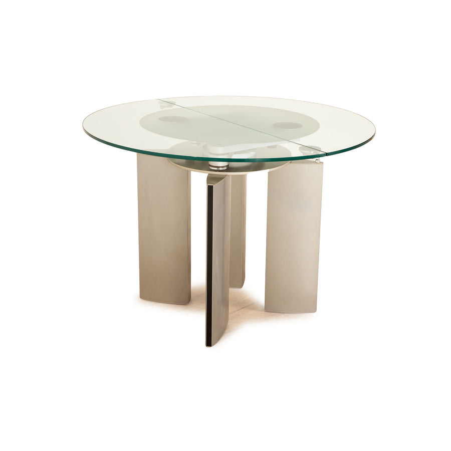 Ronald Schmitt K / G 750 / E Glass Esstisch Silber manuelle Ausziehfunktion 105/165 x 73 x 105