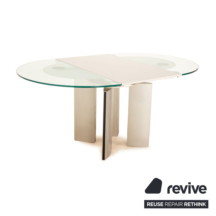 Ronald Schmitt K / G 750 / E Glass Esstisch Silber manuelle Ausziehfunktion 105/165 x 73 x 105