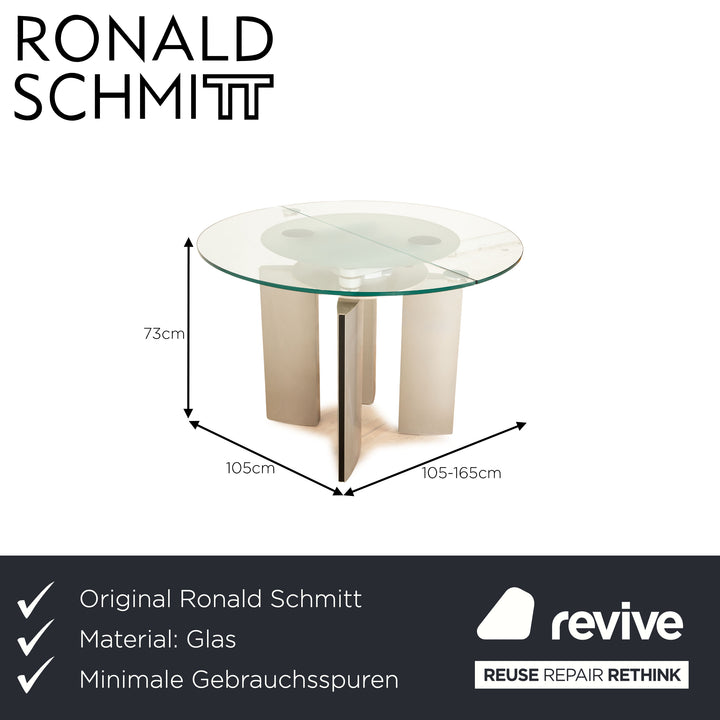 Ronald Schmitt K / G 750 / E Glass Esstisch Silber manuelle Ausziehfunktion 105/165 x 73 x 105