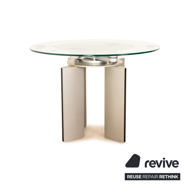 Ronald Schmitt K / G 750 / E Glass Esstisch Silber manuelle Ausziehfunktion 105/165 x 73 x 105