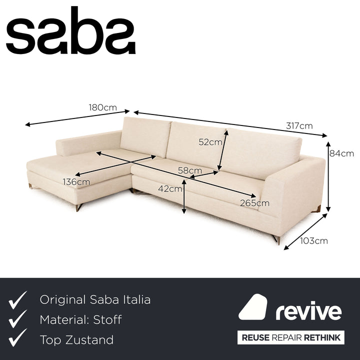 Saba Italia No Logo Fabric Corner Sofa Beige Recamiere Left Sofa Couch