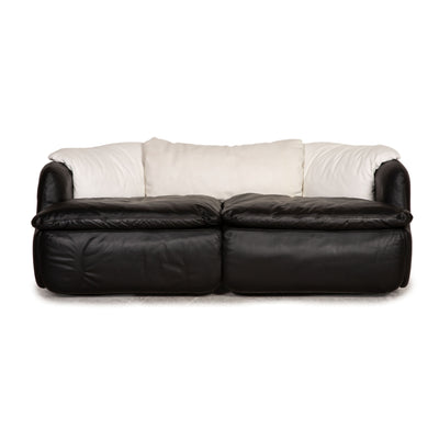 Saporiti Italia Confidential Leder Sofa Schwarz Zweisitzer Couch