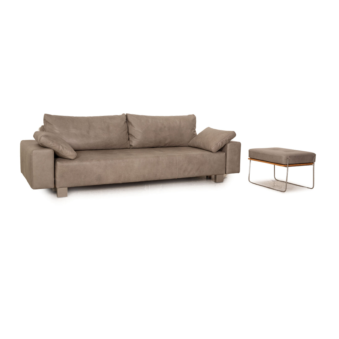 Signet Pallini leather sofa set gray three-seater stool manual function sofa bed