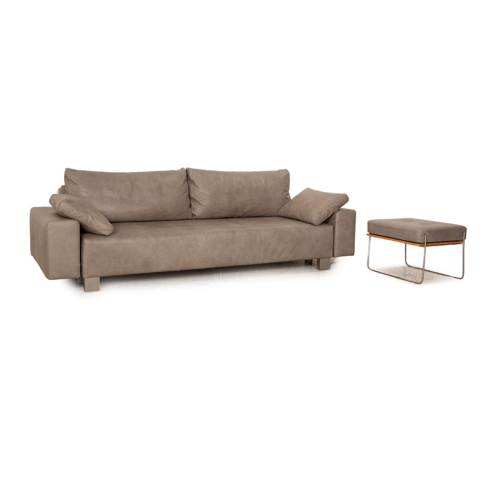 Signet Pallini leather sofa set gray three-seater stool manual function sofa bed