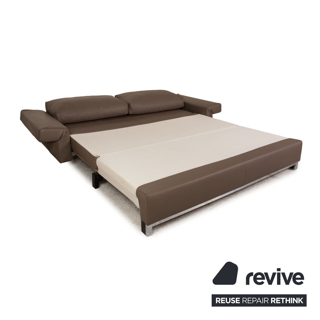 Signet Paule leather sofa gray three-seater couch function sleeping function