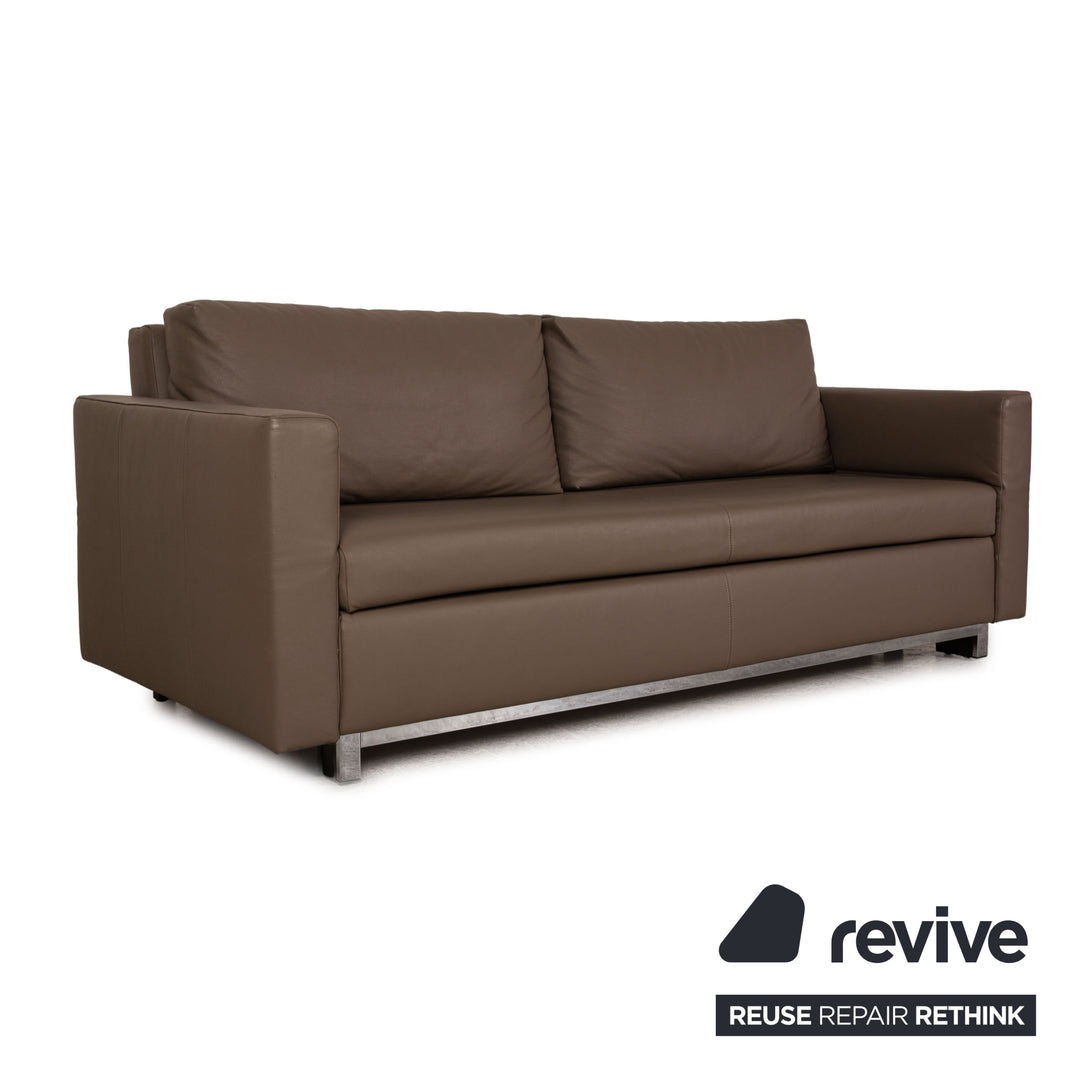 Signet Paule leather sofa gray three-seater couch function sleeping function