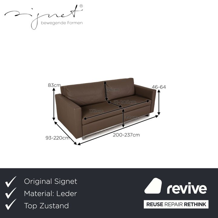 Signet Paule leather sofa gray three-seater couch function sleeping function