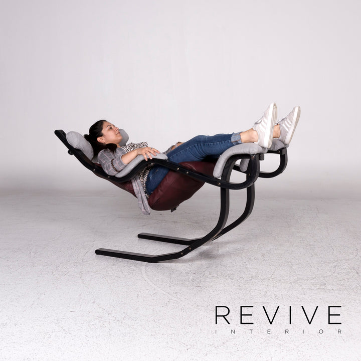 Varier Gravity Balans Designer Leder Stoff Sessel Rot Grau Relax Funktion #9075