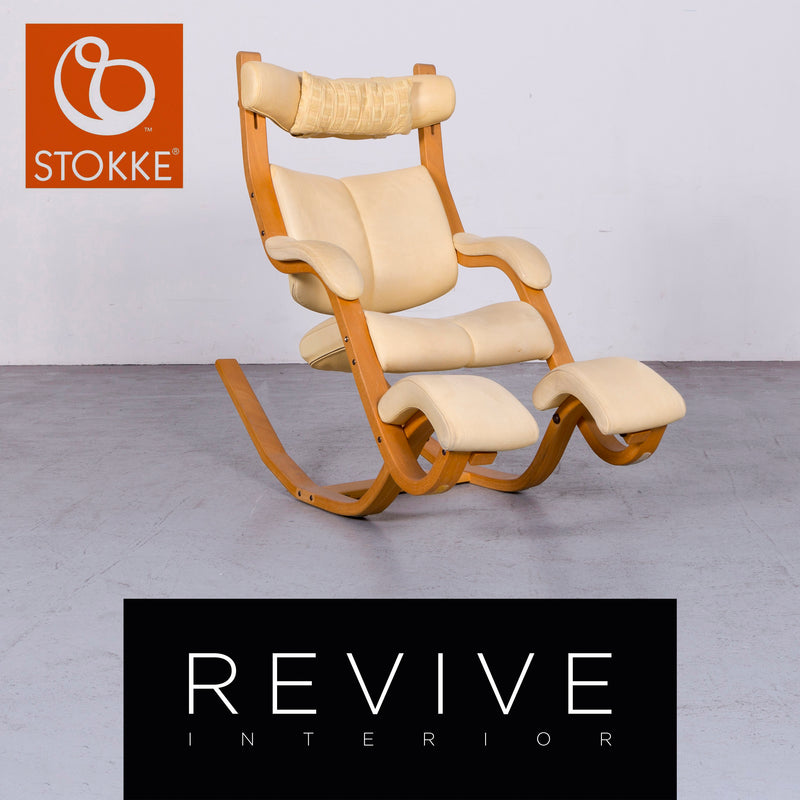 Varier Gravity Balans Designer Schaukelstuhl Creme Echtleder Sessel Stuhl 