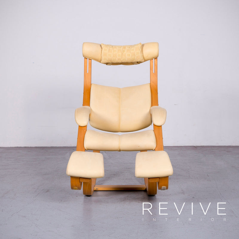 Varier Gravity Balans Designer Schaukelstuhl Creme Echtleder Sessel Stuhl 