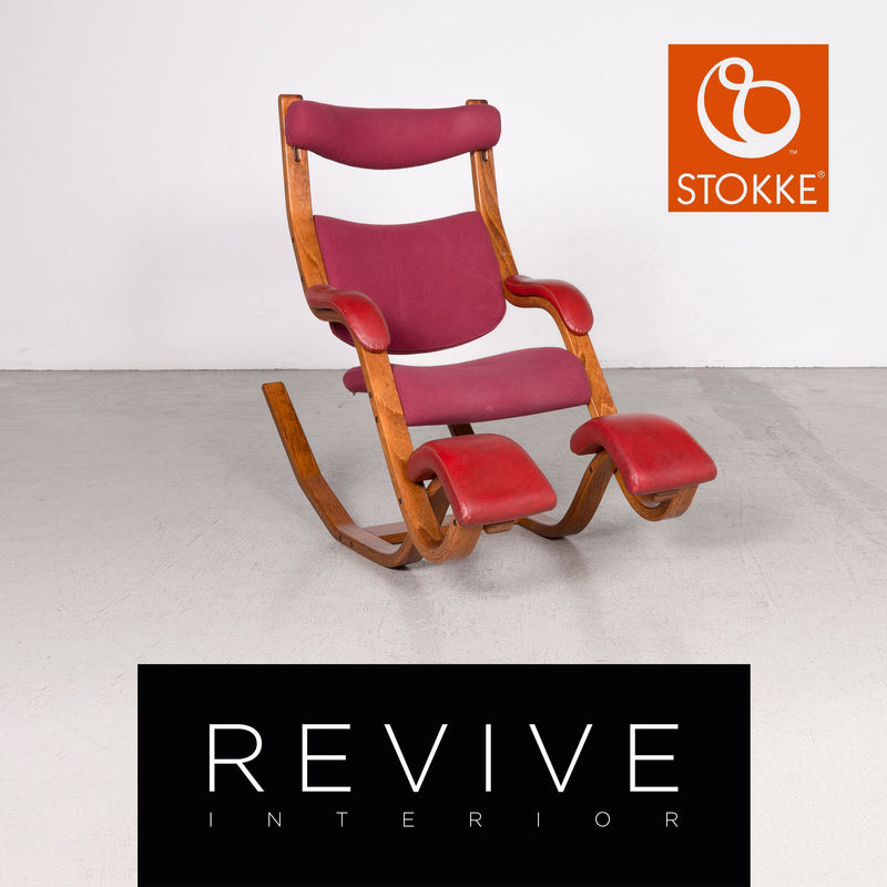 Varier Gravity Balans Designer Stoff Leder Schaukelstuhl Rot by Peter Opsvik Echtleder Stuhl 