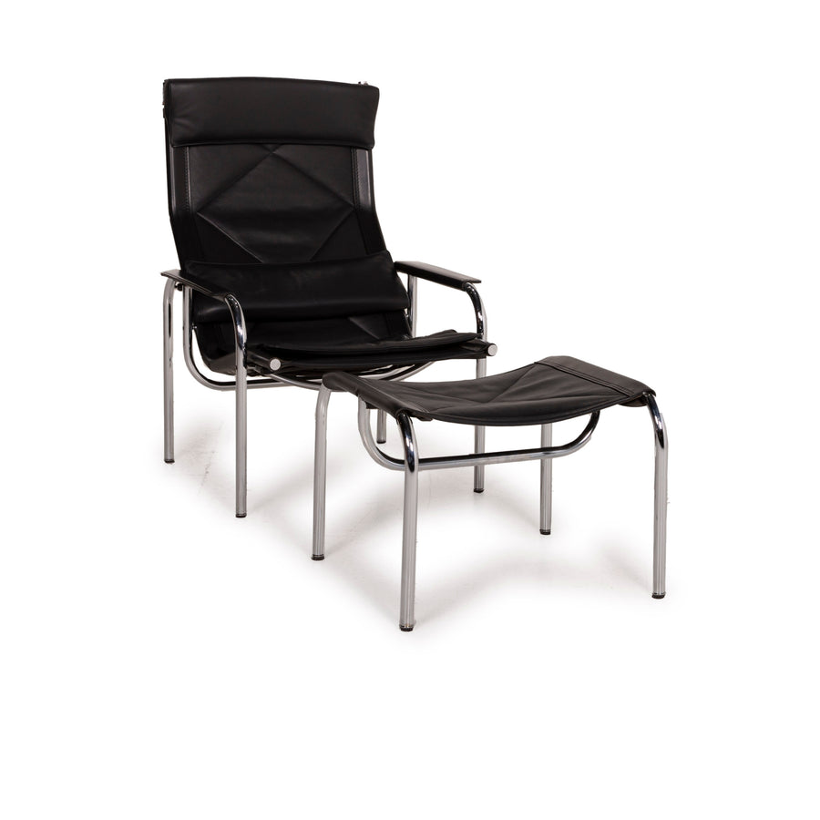 Straessle Eichenberger 127-3E-9 by Catellani &amp; Smith Leather armchair black incl. stool