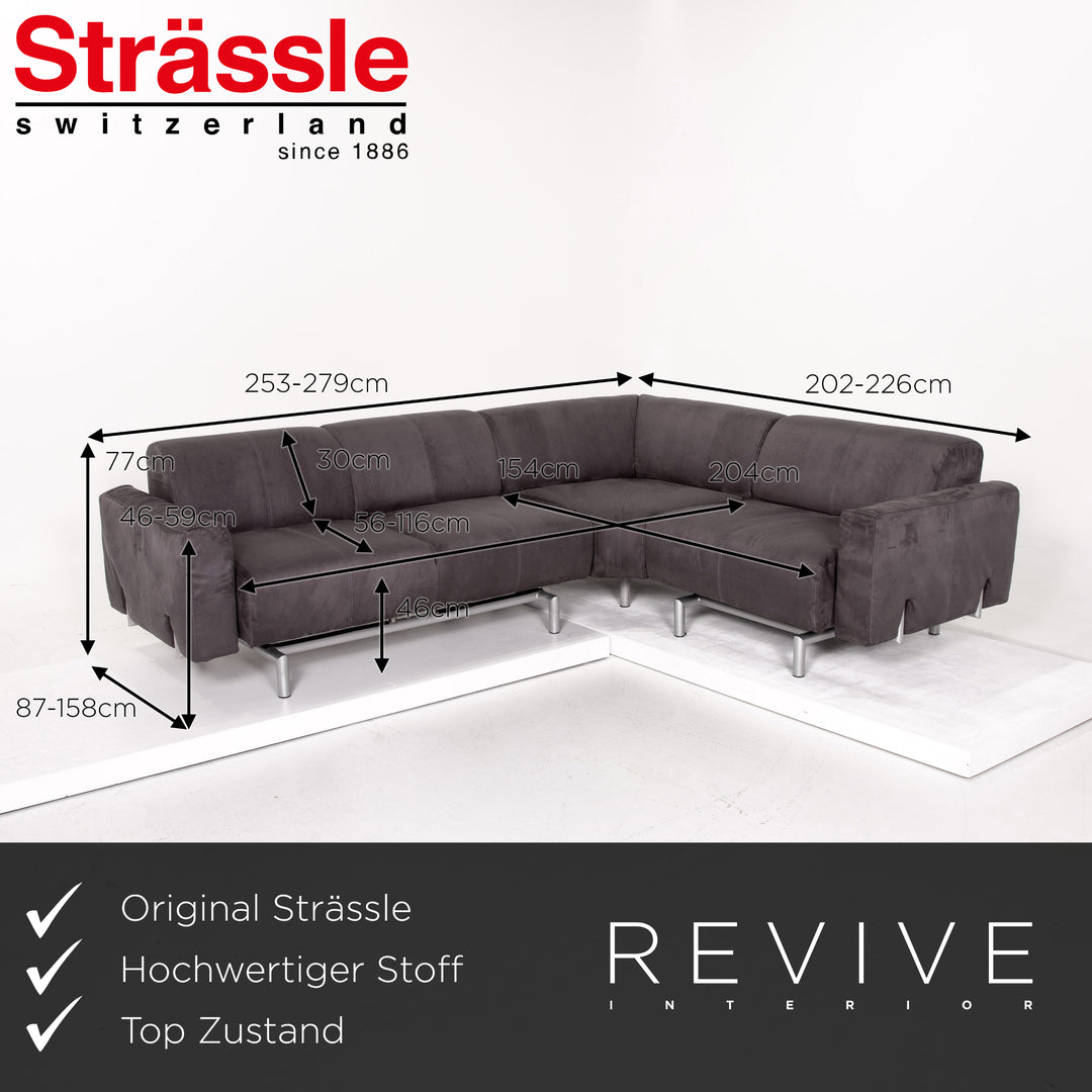 Strässle Matteo Domino fabric corner sofa gray sofa function couch relaxation function #10377