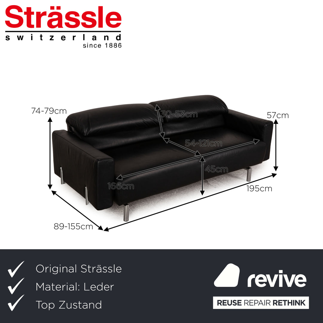 Strässle Matteo leather sofa black three-seater couch function