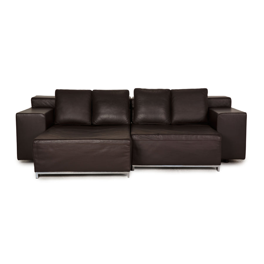 Strässle Taurus leather sofa brown dark brown corner sofa couch recamier left
