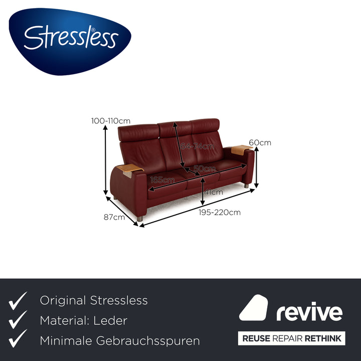 Stressless Arion Leder Dreisitzer Rot Sofa Couch Relax Funktion