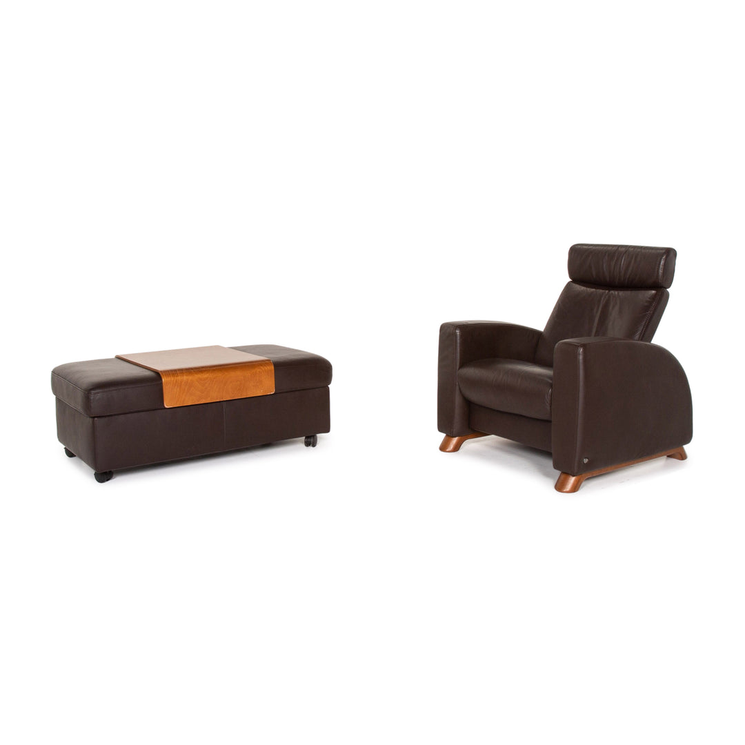 Ensemble fauteuil en cuir Stressless Arion marron marron foncé 1x fauteuil 1x tabouret fonction relaxation fonction #14943