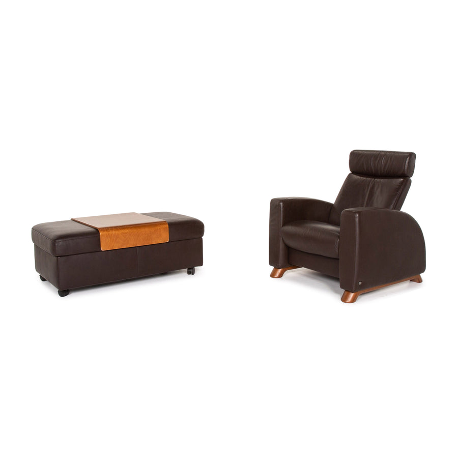 Stressless Arion leather armchair set brown dark brown 1x armchair 1x stool relaxation function #14943