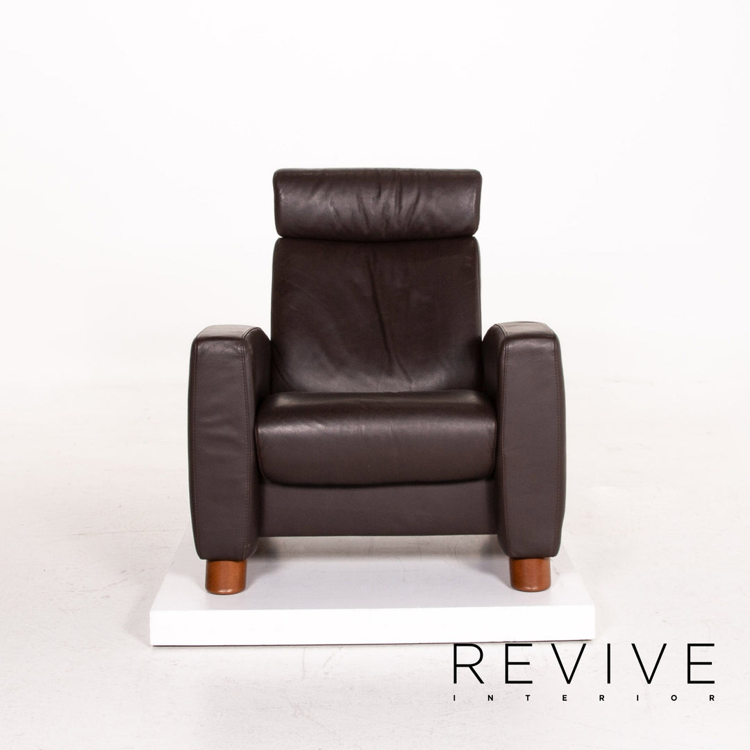 Ensemble fauteuil en cuir Stressless Arion marron marron foncé 1x fauteuil 1x tabouret fonction relaxation fonction #14943