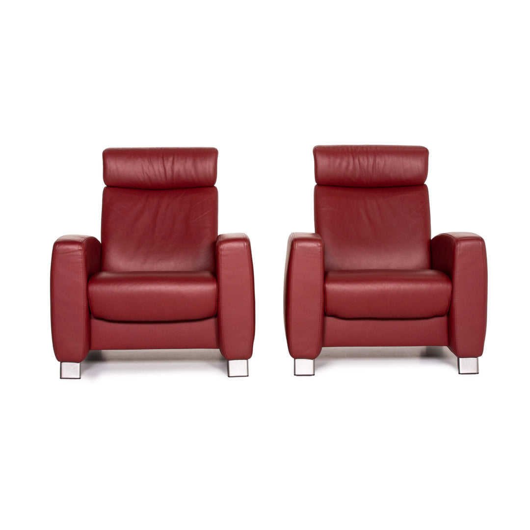 Stressless Arion Leder Sessel Garnitur Rot 2x Sessel Funktion #14254