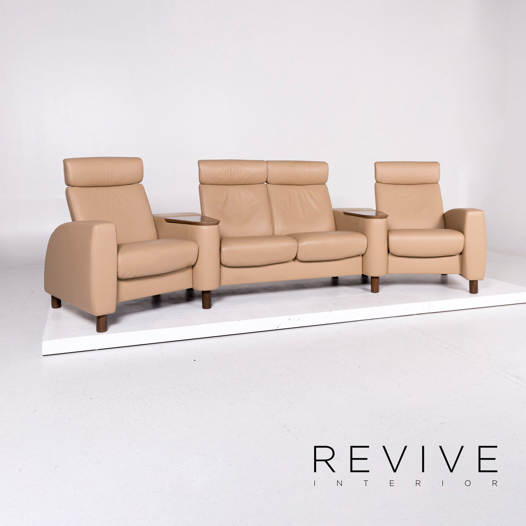 Stressless Arion Leder Sofa Beige Viersitzer Heimkino Funktion Relaxfunktion Couch #11026
