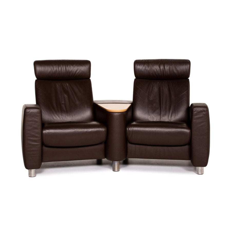 Stressless Arion Leather Sofa Dark Brown Brown Two Seater Feature Home Theater Couch #14291