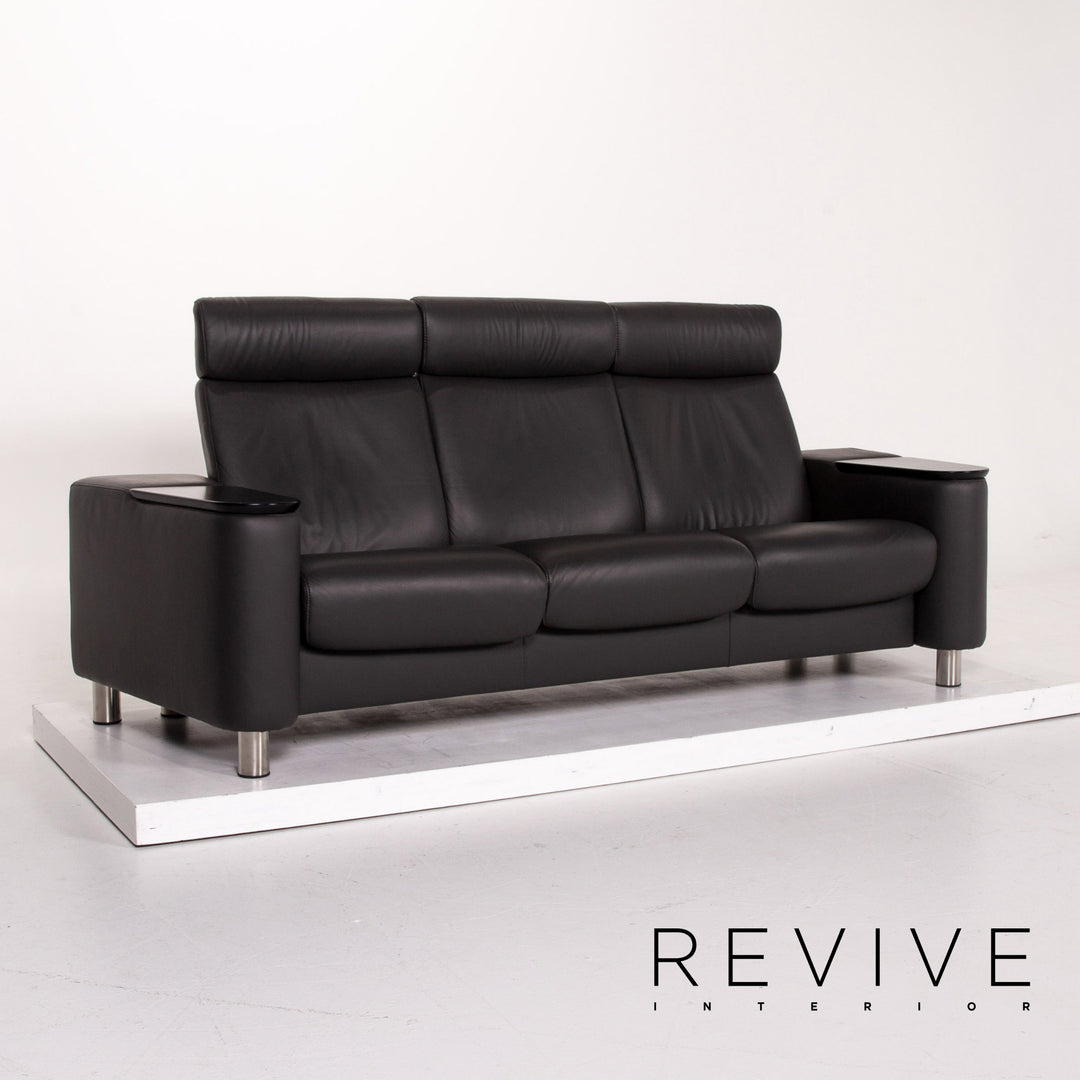 Stressless Arion Leder Sofa Garnitur Anthrazit Grau 1x Dreisitzer 1x Hocker Funktion Heimkino #