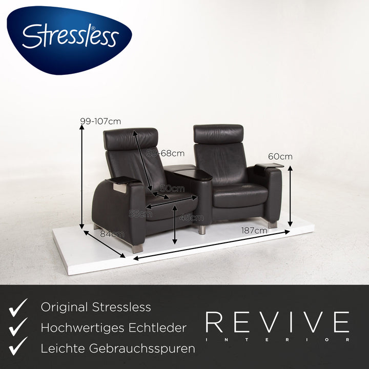 Stressless Arion leather sofa set anthracite gray 1x two-seater 1x stool home cinema sofa #13620