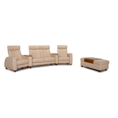 Stressless Arion Leder Sofa Garnitur Creme 1x Viersitzer 1x Hocker Heimkino Relaxfunktion Funktion #15281