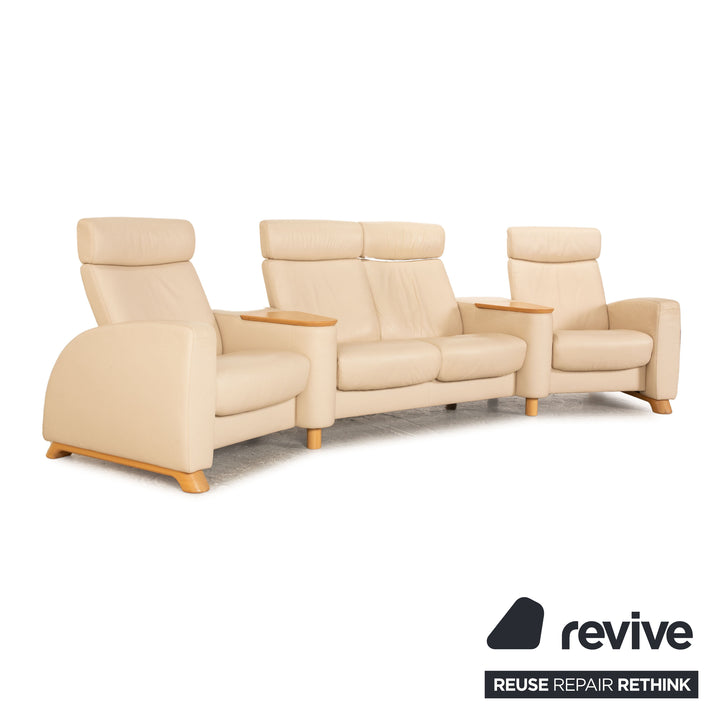 Stressless Arion Leder Sofa Garnitur Creme manuelle Funktion Relaxfunktion Viersitzer Hocker Couch