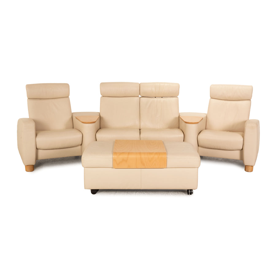 Stressless Arion leather sofa set cream manual function relaxation function four-seater stool couch