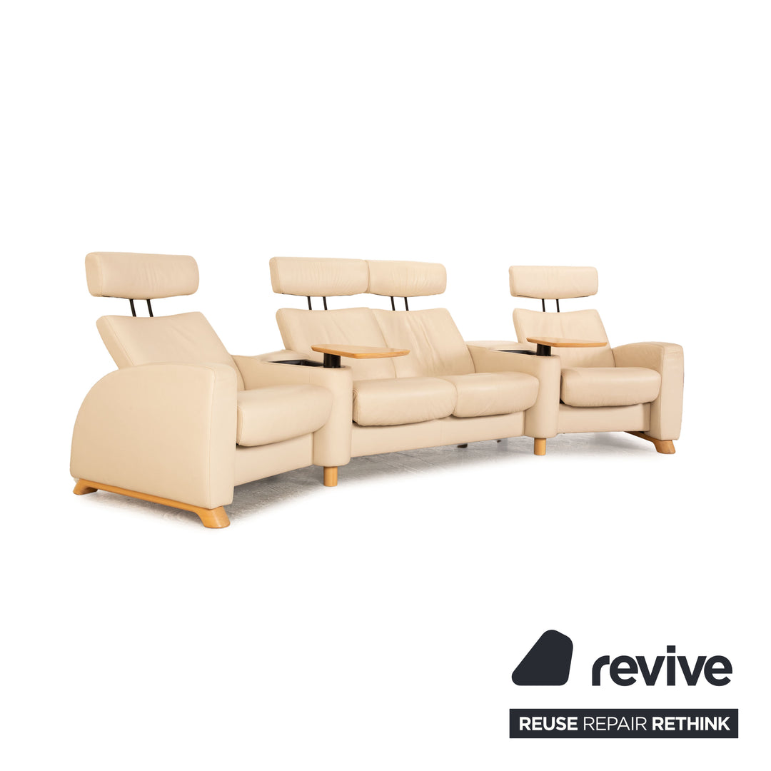 Stressless Arion Leder Sofa Garnitur Creme manuelle Funktion Relaxfunktion Viersitzer Hocker Couch